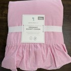 Pottery Barn Kids 3 Pc Chambray Ruffle Duvet Cover Sham Set Pink Organic Cotton