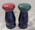 Denby Pottery Harlequin Salt   Pepper Shakers Red Green Blue England 5 3 4  Tall