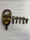 Vintage Lock  Brass Work Iron Square Tricky Puzzle Lock With 5 Key Security Lock