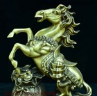 Chinese Bronze Fengshui 12 Zodiac Year Animal Horse Yuan Bao Coins Wealth Statue