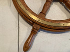 Vintage Nautical 24  Wooden Ship s Wheel Brass Inlay Compass Rose Wall Decor Boa