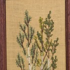 Vintage Crewel Needlepoint Framed Birch Trees Flowers Church Landscape
