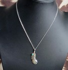 Navajo Style 925 Sterling Silver Feather Pendant With Turquoise  1 75  Long