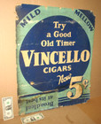 Vincello Cigars 5c -big Tobacco Cardboard Poster Sign - Old   Vintage   Original
