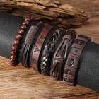 Set Of 6 Woven Leather Bracelets  Unisex  Adjustable  In Black And Brown 