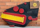 Vintage Sculptural Carved Wood Foundry Art Object Modern Black Yellow Red
