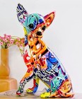 Chihuahua Dog Figurine Colorful Graffiti Resin Decoration Free Shipping
