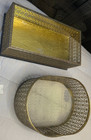 Vtg Tissue Box   Hand Towel Basket Metal Ornate Old Hollywood Regency Vanity Set