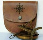 Nautical Brass Sundial Pocket Compass With Leather Case Vintage Gift 