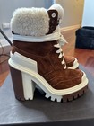 Dolce   Gabbana Brown Suede Shearling Lined Platform Lace-up Ankle Boots 7 5