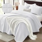 Sunstyle Home Twin Quilt Set White Comforter Bedspread - Square Quilted