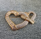 Vintage Swarovski Crystal Double 2 Hearts Brooch Pin Rhinestone Gold Tone Signed