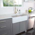 33x18   Double Bowl Kitchen Sink Farmhouse Vessel Ceramic Basin  grid  Strainer
