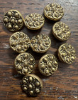 Antique Victorian Brass   Metal Shank Button Lot Of 10 - 1 2  Rose Floral Design