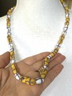 Antique French Cross Venetian Trade Necklace Yellow White 52 Beads  9-14 Mm