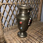Vintage India Brass Vase With Black Blue Red Stones 6  Tall Boho Mcm Mid Century