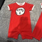 Universal Studios Thing 1   2 Red Cotton One Piece Baby Shorts 12m Twins Nwt