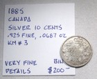 1885 Canada Silver 10 Cents  925 Vf Details Coin Ar30