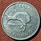 1942 New Zealand 1 Florin George Vi Silver Coin Xf Km 10