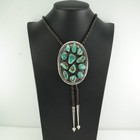 Green Turquoise Bolo Tie Sterling Silver Cluster Necklace Adjustable