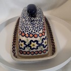 Manufaktura Boleslawiec Polish Pottery Covered Butter Dish Floral Blue 6x3 