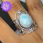 Natural Larimar Gemstone 925 Sterling Silver Ring Handmade Jewelry Ring For Gift