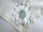 Vintage Hanky Monogram Initial B Blue Embroidery On White Cutwork Unique Lovely