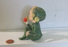 Vintage Green Sitting Pointy Ears Girl Pixie Elf Holding Snail Bisque ceramic Fi