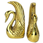 Art Deco Brass Swan Bookends Pair   Vintage Hollywood Regency Mcm Figurines