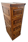 Vintage Dark Tiger Oak File Cabinet Four Locking Drawers  Paneled Sides Legal