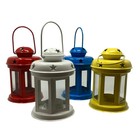 Tea Light Candle Holder Lantern Set 4 Metal Glass Hanging White Blue Red Yellow