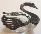 Pair Of  800 Silver   Crystal Swan Salt Cellars With  800 Silver Spoons Sterling