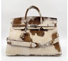 White   Brown Hair-on Leather Big Size Bag