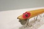 Vintage Heddon Wooden Vamp  7500 L-rig Glass Eyes  Red And White   4 1 2 