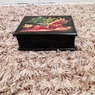 Vintage Russian Mini Trinket Box Black Lacquer Wooden Hand Painted Signed