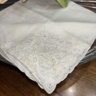 Vintage Linen Floral Wedding Handkerchief Embroidered  Off White