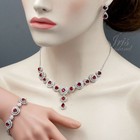 Women Simulated Ruby Cubic Zirconia Necklace Bracelet Earrings Jewelry Set Gift