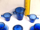 Child s Dishes Hazel Atlas Moderntone Blue Glass Lot Depression Cups Saucers Lid
