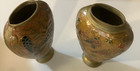 Vintage India Brass Vase Lot Of Two Diff - Birds Flowers Porcelain Finish Rare 