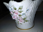 Vintage Lefton Hand Painted White Bisque Vase Pink Roses And Blue Posies  826