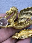 1985 Spoontiques Pewter Gold Dragon Figurine W  Crystal Ball 809