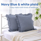 2 Pack Navy Blue White Plaid Ruffle Gingham Euro Shams Pillow Covers  100  Washe
