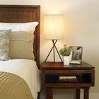  Beside Table Lamp With Black Metal Base  Nightstand Light Fixture With Beige