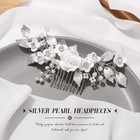 Silver Leaf Crystal Hair Piece Rose Flower Bride Wedding Comb Pearl Bridemaid