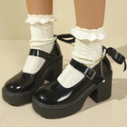 Women s Patent Leather Mary Jane Heels Buckle Lolita Pumps Metal Decor Shoes