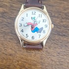 Inox Disney Goofy Analog Quartz Wristwatch Gold Tone Case Brown Leather Strap