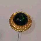 Antique Gilt Brass Domed Hatpin Victorian Emerald Paste Wreath Hat Pin 11  Long
