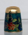 Gold Plated Green Cloisonn   Enamel Floral Butterfly Sewing Thimble