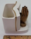 Vtg Catholic Christian Lords Prayer Praying Hands Book Ceramic Planter Figurine 