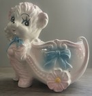 Vintage Relpo Ceramic Lamb W cart Pink Blue Nursery Decor Planter Mcm Japan